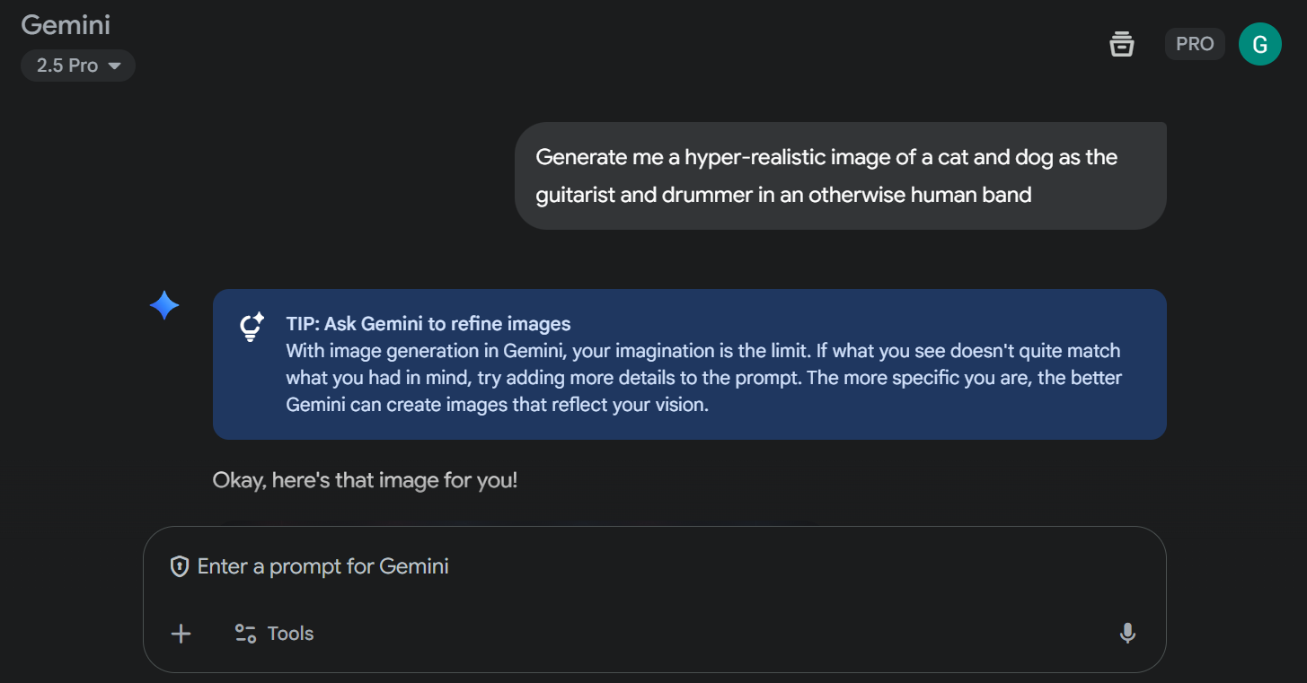 Screenshot of Gemini in action