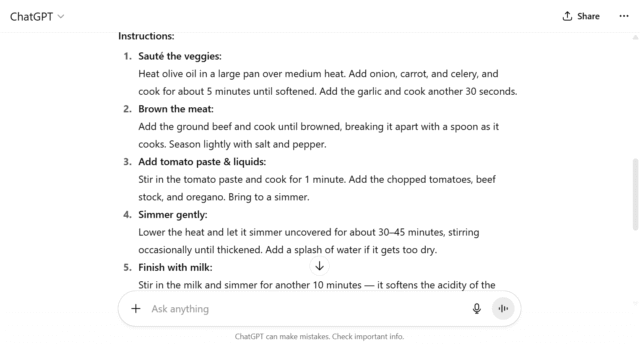 Screenshot of ChatGPT in action. Source: Tech.co testing