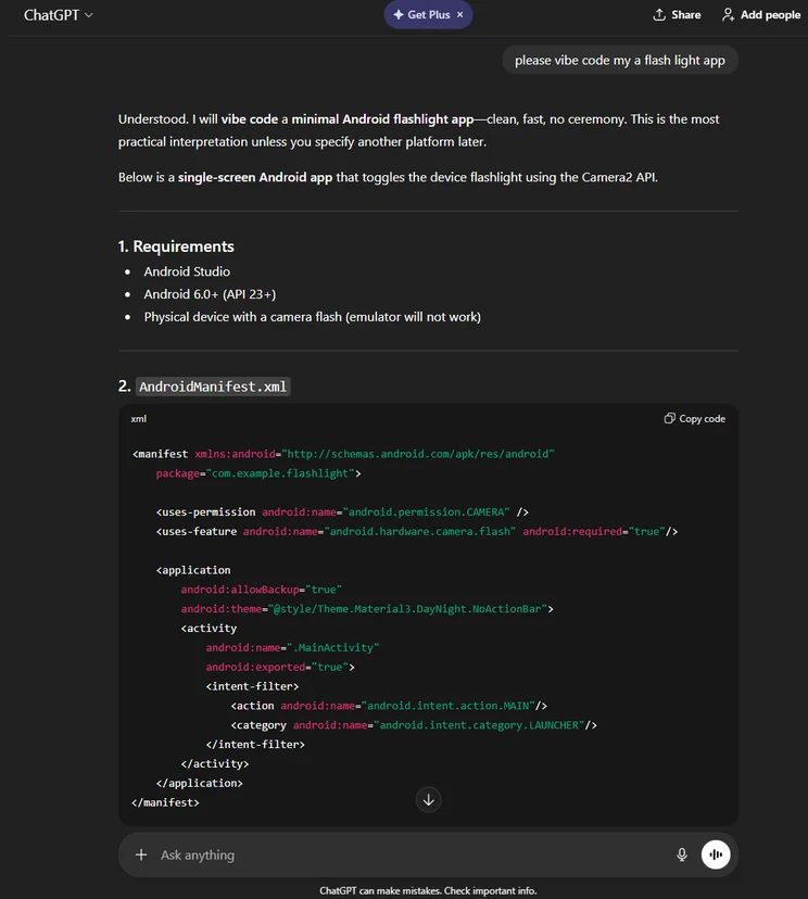 ChatGPT Vibe Code Flashlight
