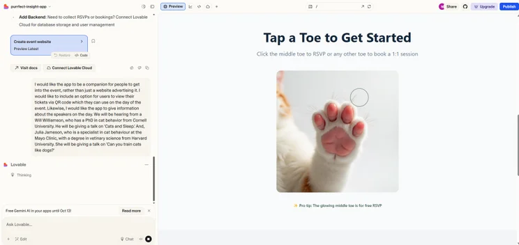 Lovable struggled with more complex requests. Source: Tech.co testing