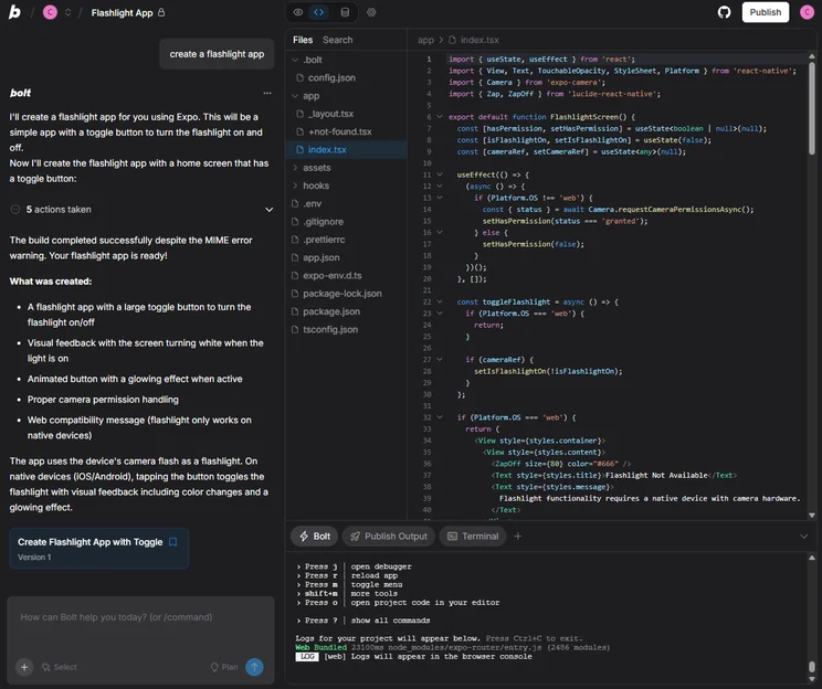Editing code using vibecoding tool bolt.new
