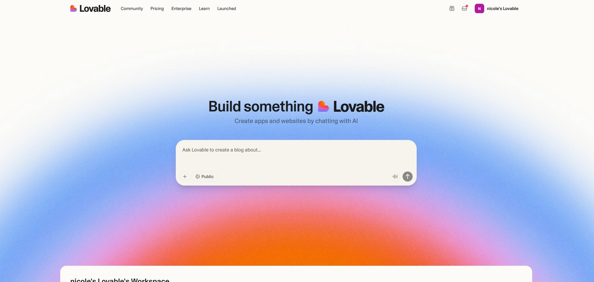 Lovable initial prompting screen