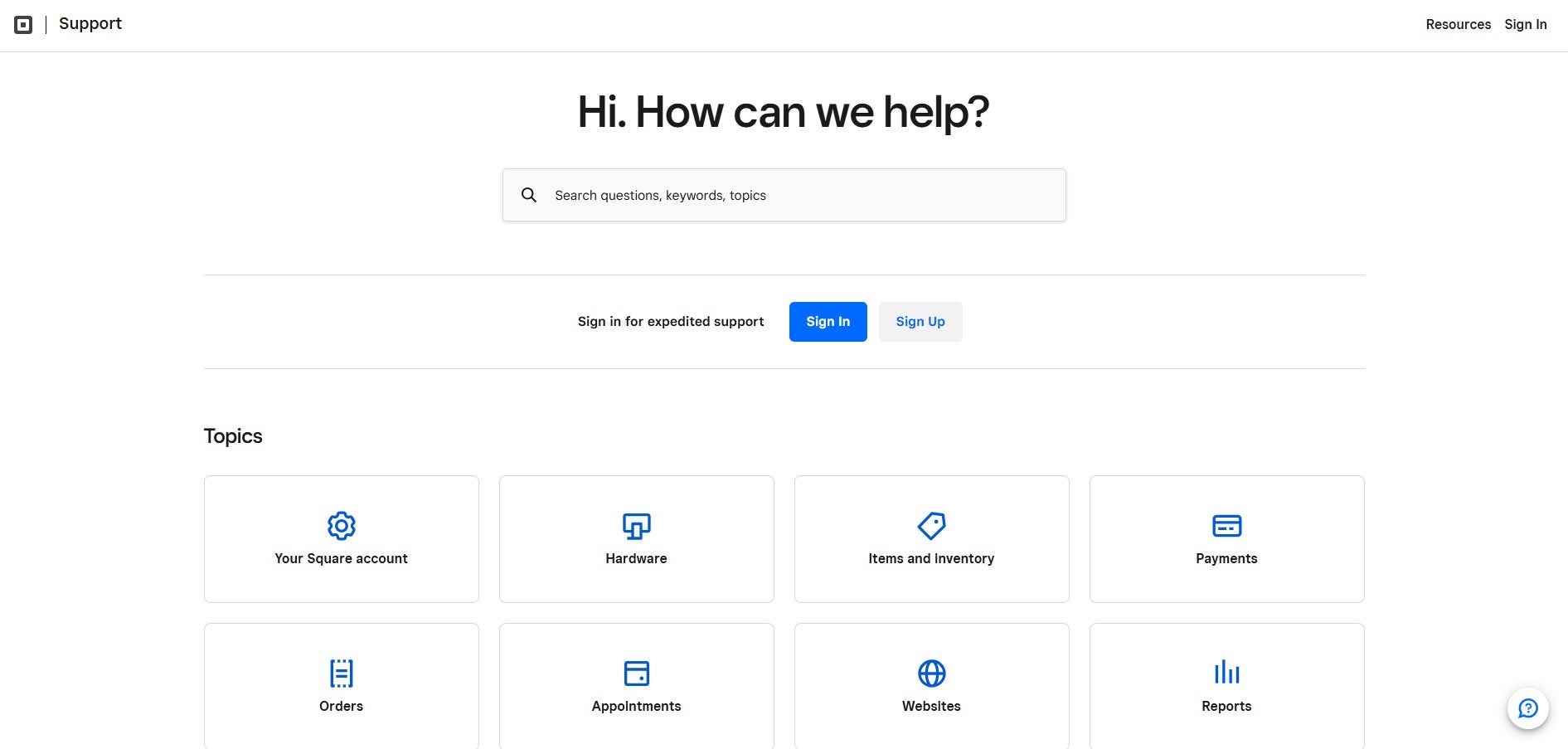 Square POS knowledge center