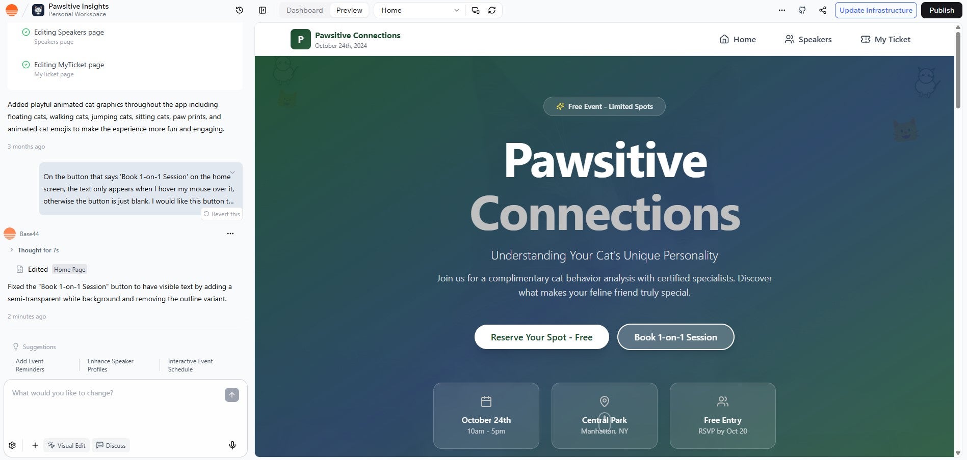 Base44 wasn't able to completely fix my broken button the first time I asked. Source: Tech.co testing
