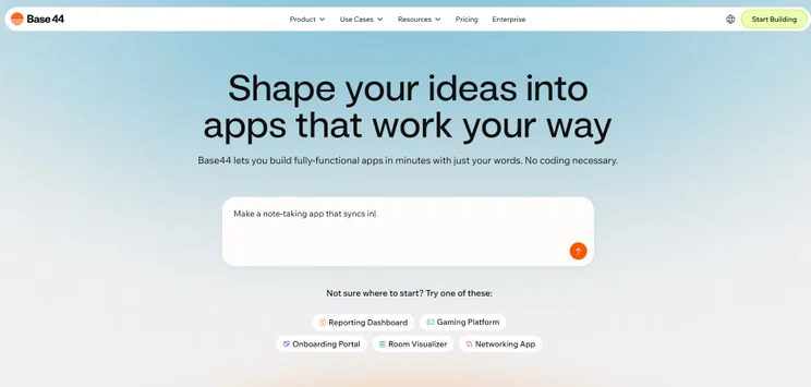 Base44 home screen for initial prompting