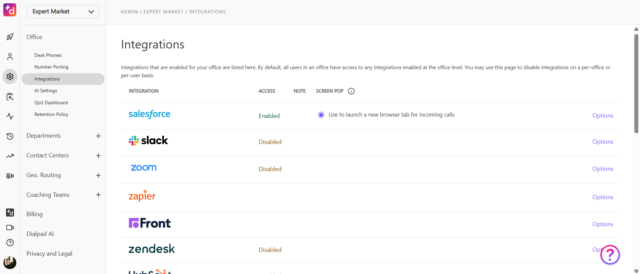 Integrations on offer with Dialpad. Source: Tech.co