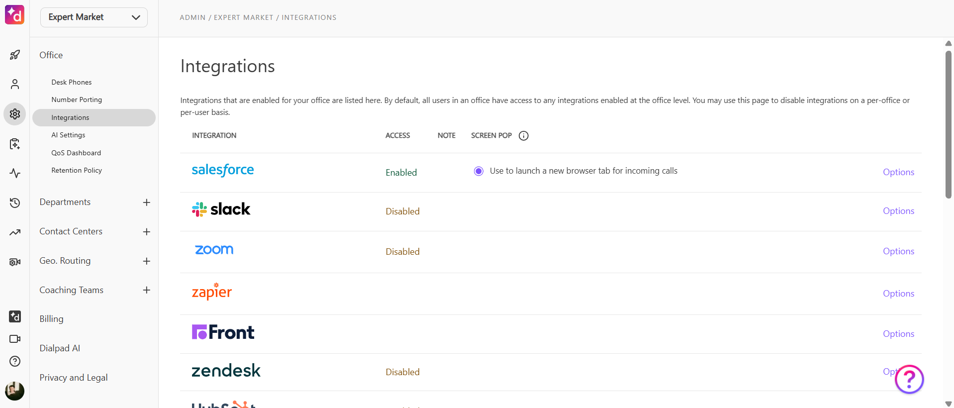 Integrations on offer with Dialpad. Source: Tech.co