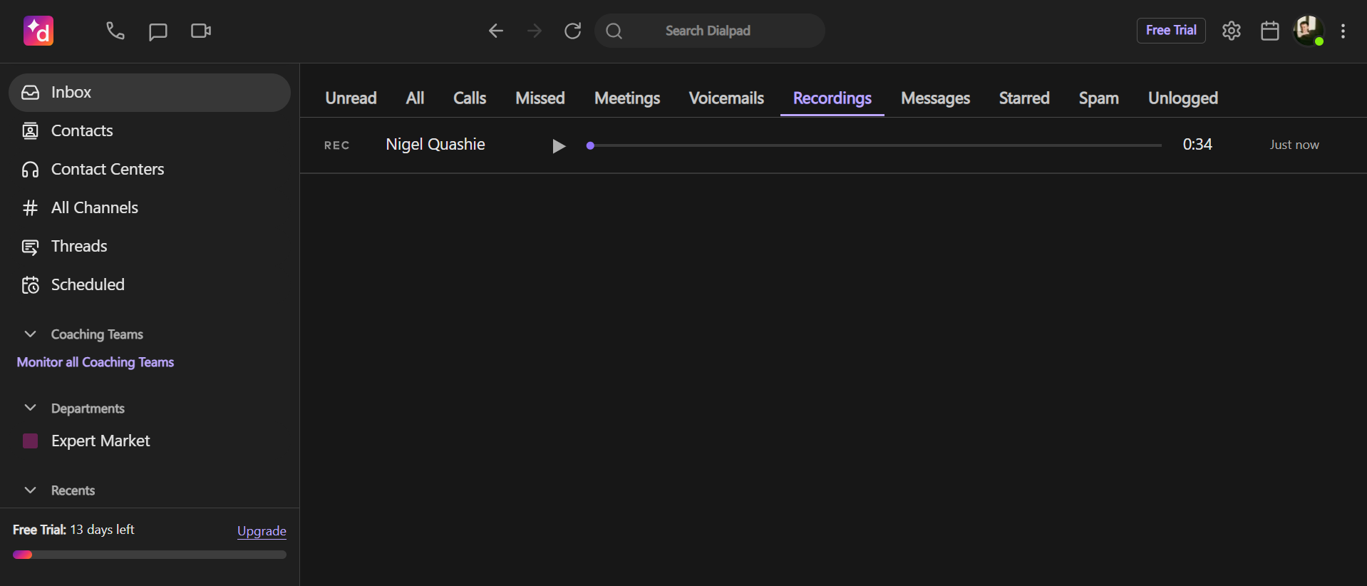 Dialpad recordings of calls. Source: Tech.co