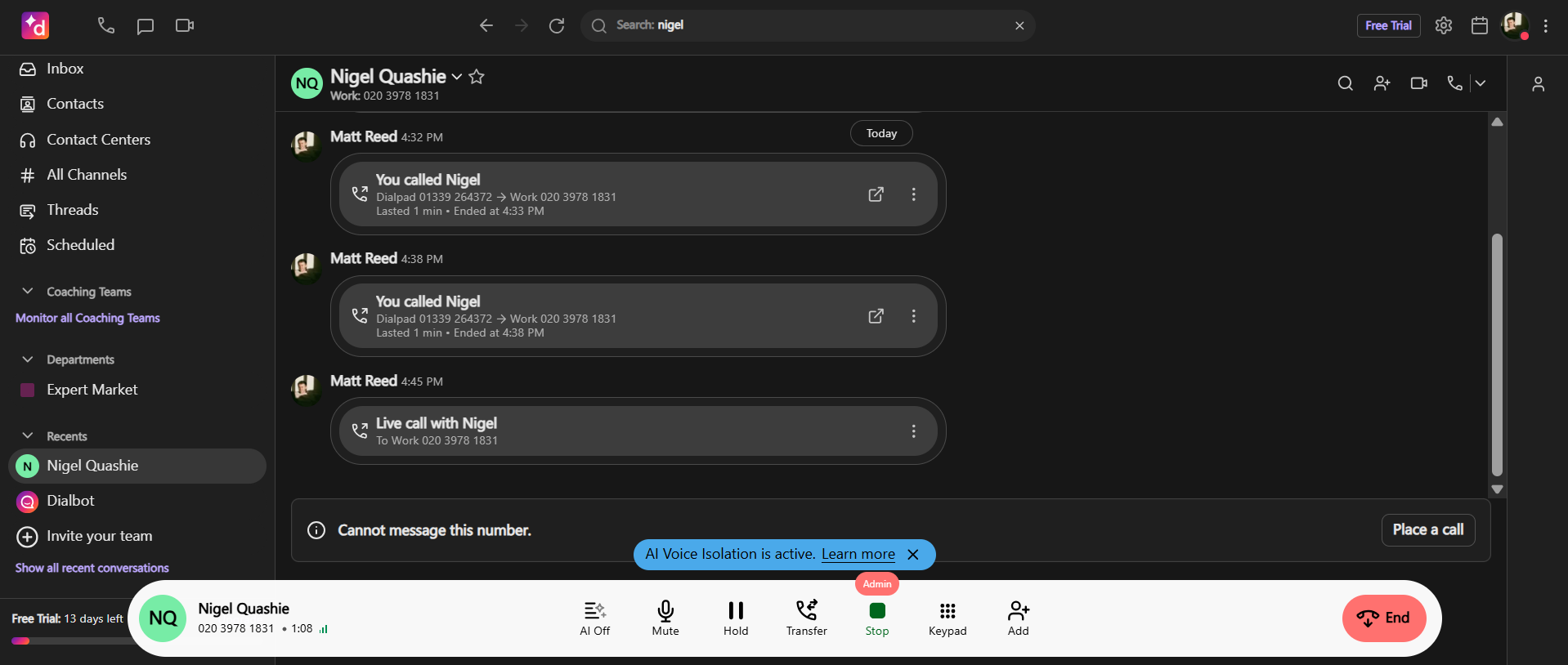 Calling with Dialpad. Source: Tech.co