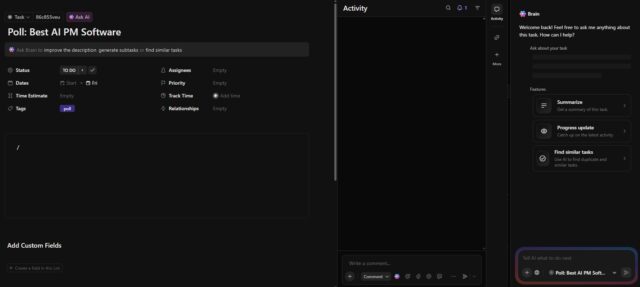 ClickUp Brain offering advice on task planning