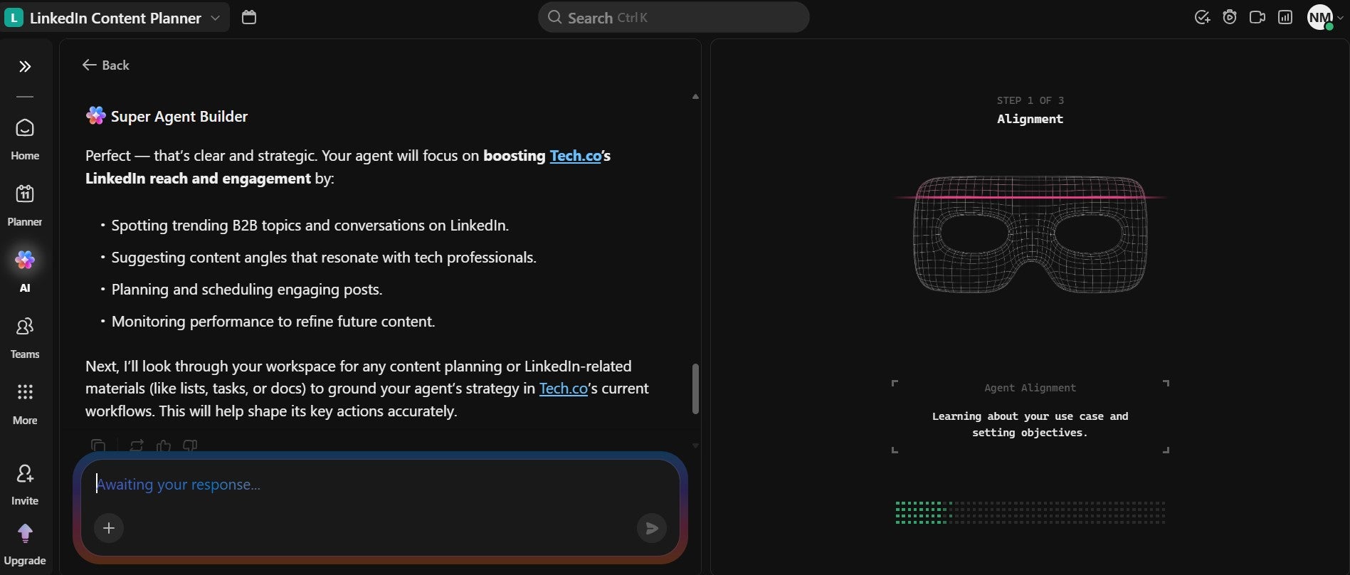 ClickUp AI superagents, designing my own content strategist