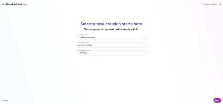 Teamwork AI task wizard home
