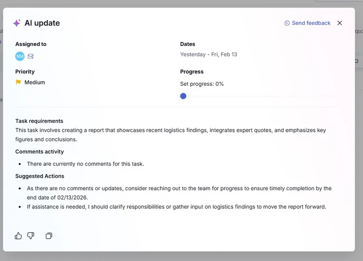 Teamwork AI updating tasks