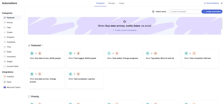 Teamwork automation builder home