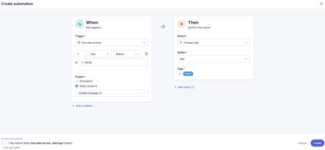 Teamwork building automations interface