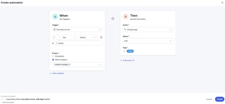 Teamwork building automations interface