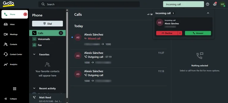 Screenshot of GoTo Connect. Source: Tech.co testing