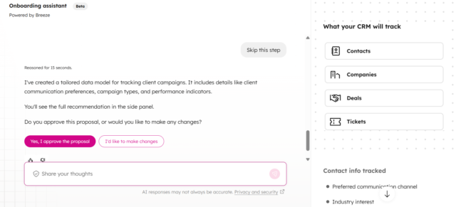 Screenshot of HubSpot onboarding. Source: Tech.co testing