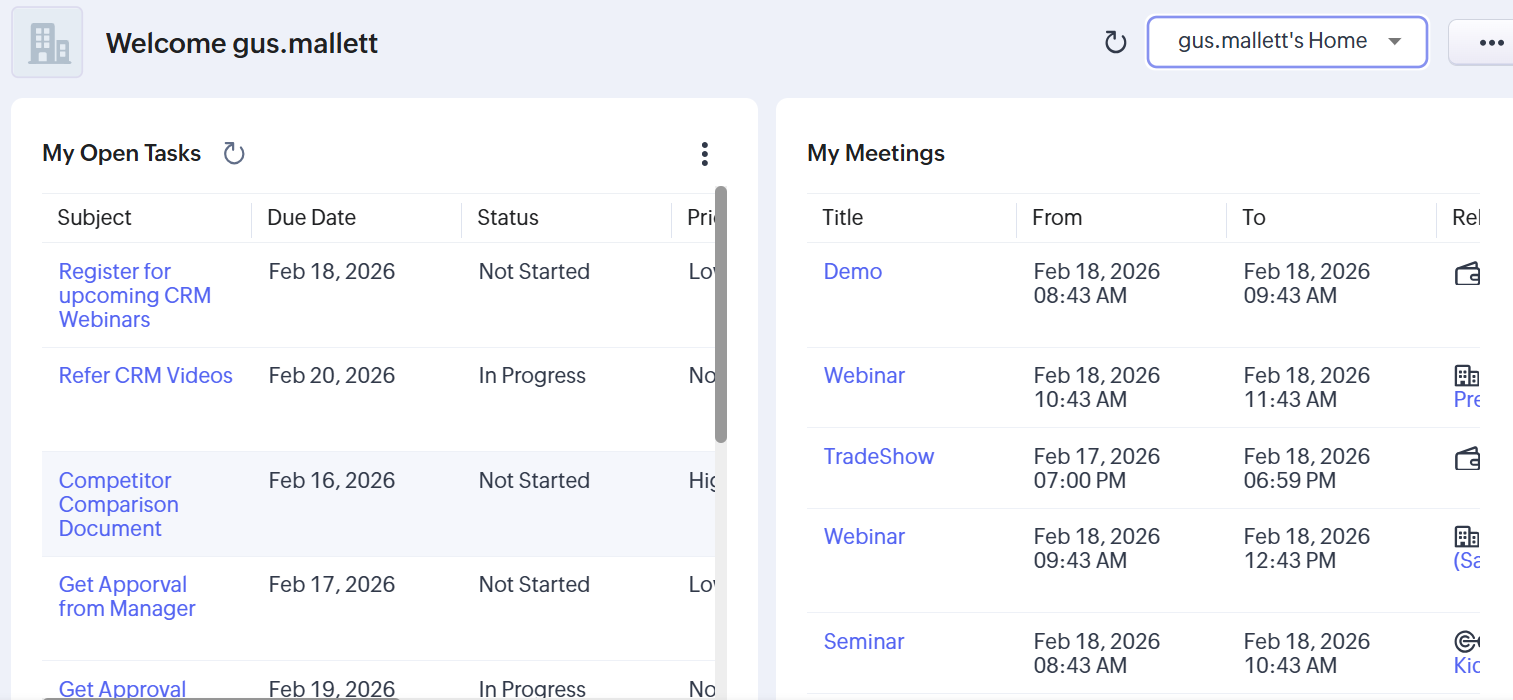Screenshot of Zoho CRM. Source: Tech.co testing