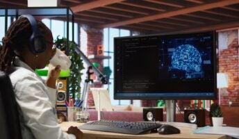 Woman working on computer with AI