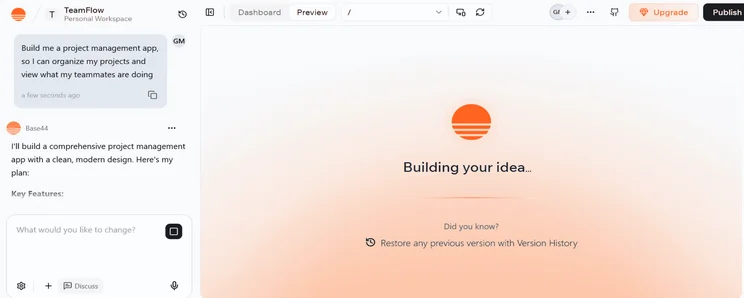 Screenshot of Base44 testing. Source: Tech.co testing