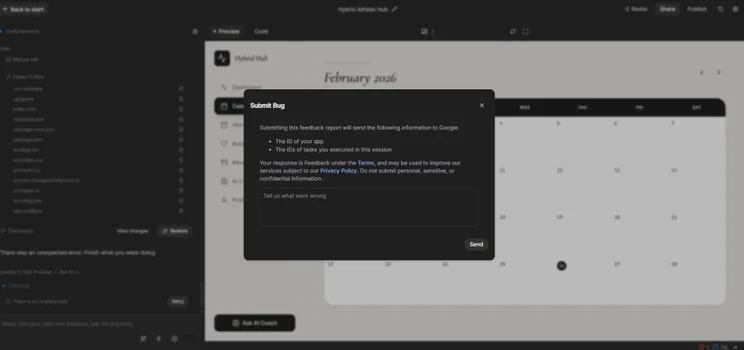 Google AI Studio submit bug