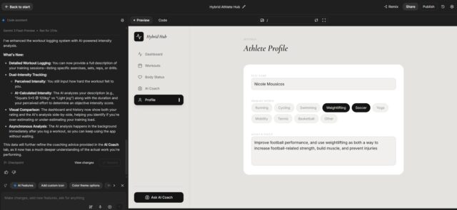 Google AI Studio first draft of app