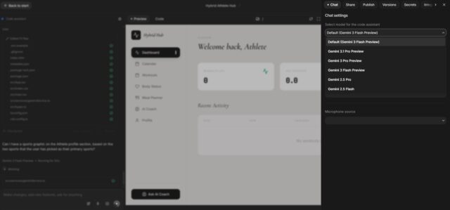 Google AI Studio model selection