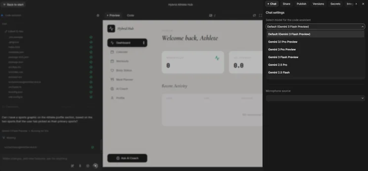 Google AI Studio model selection