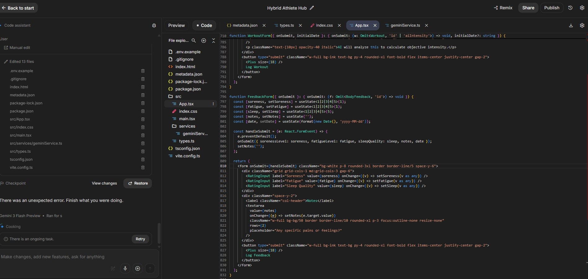 Google AI Studio editing code