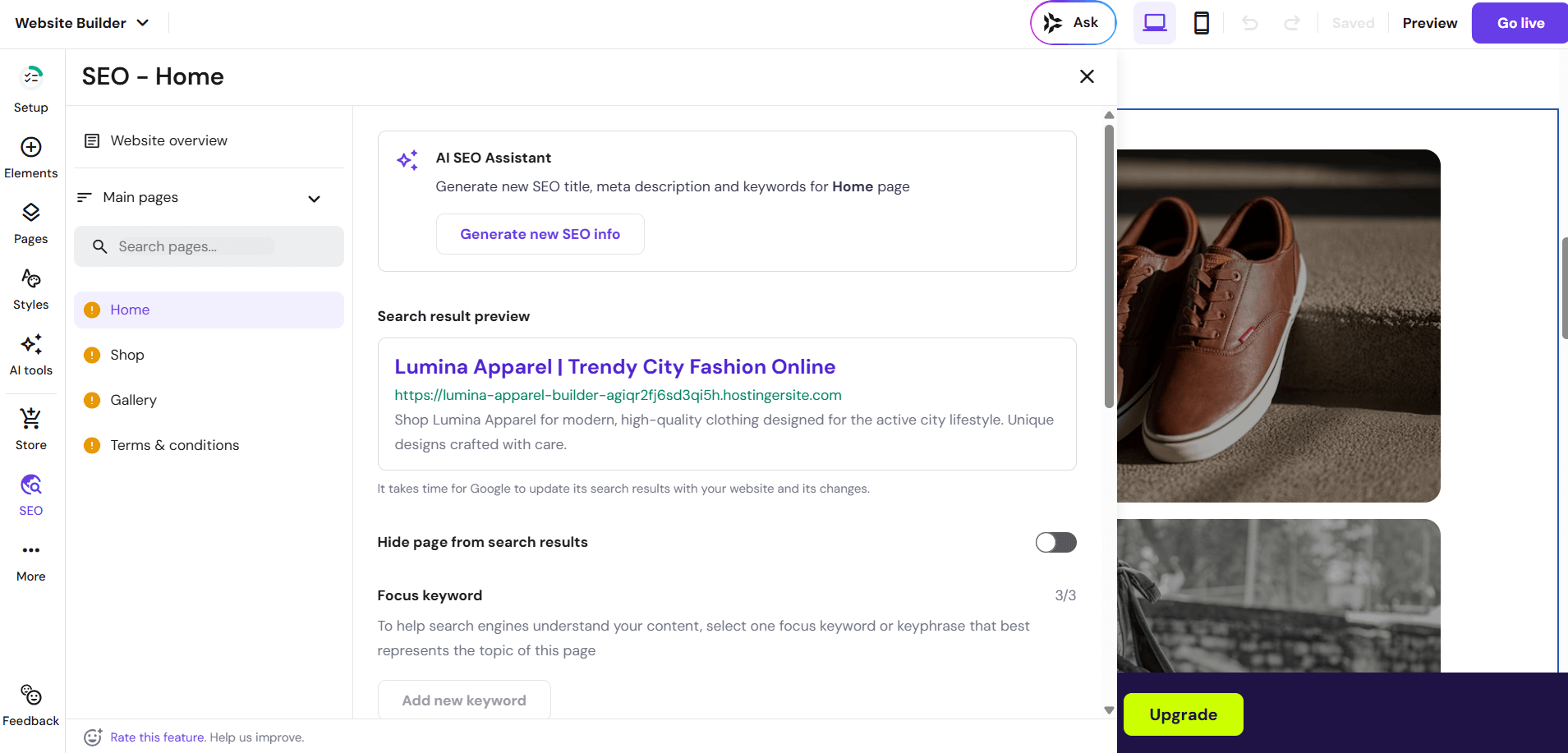 Hostinger AI tools include SEO