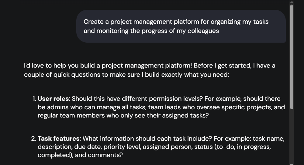 Screenshot of Hostinger Horizons testing. Source: Tech.co testing