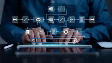 Person typing on iPad