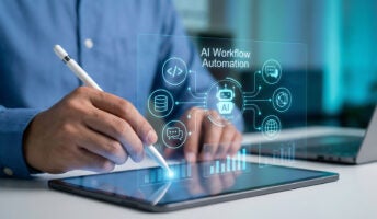 Person creating AI workflow on tablet