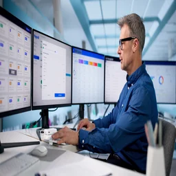 Man working on CRM dashboard