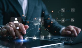 Individual at desk using AI agents graphic