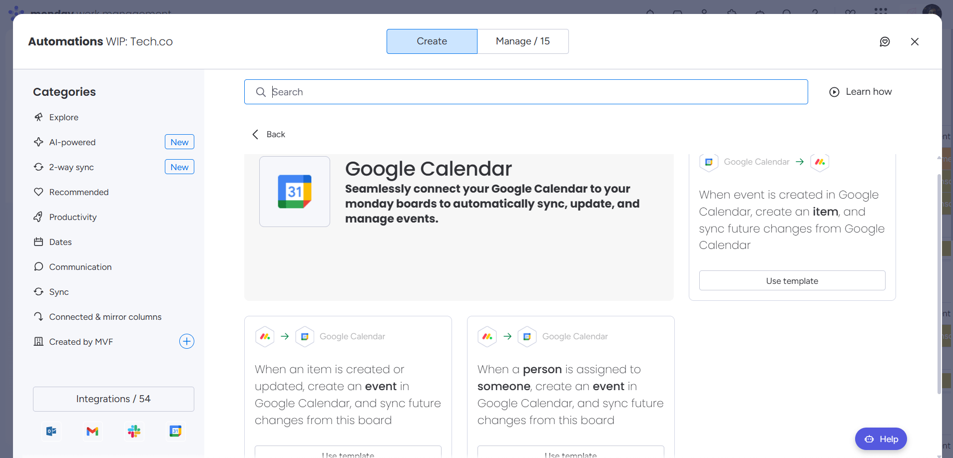 Monday automations for Google Calendar