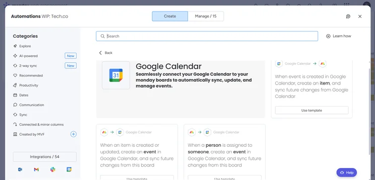 Monday automations for Google Calendar