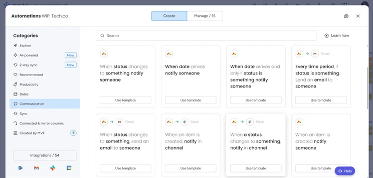 Monday automation: communication section