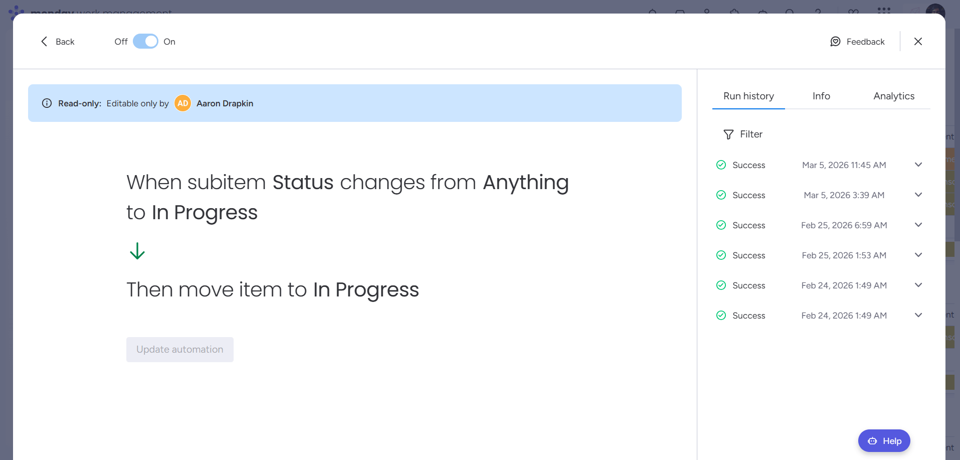 Monday automation: status change