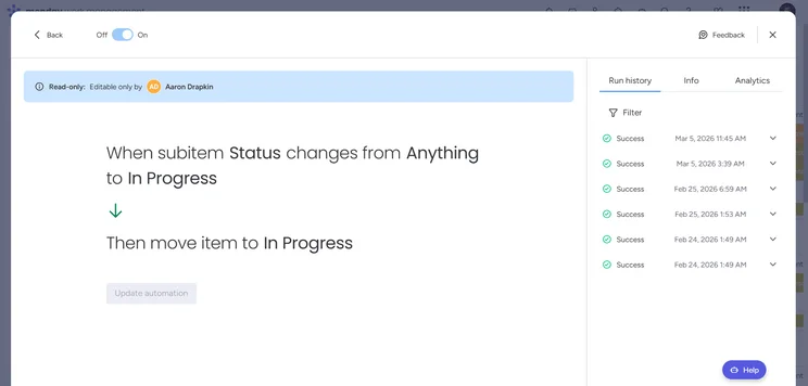 Monday automation: status change