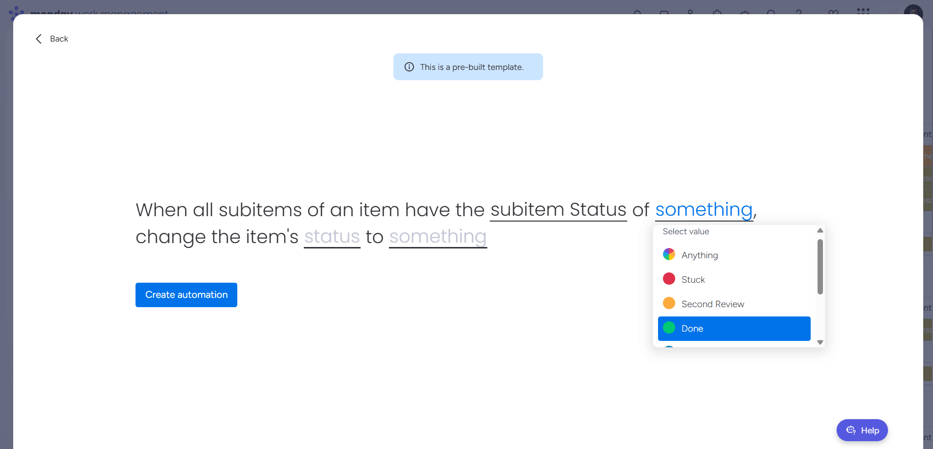 Monday automation status done