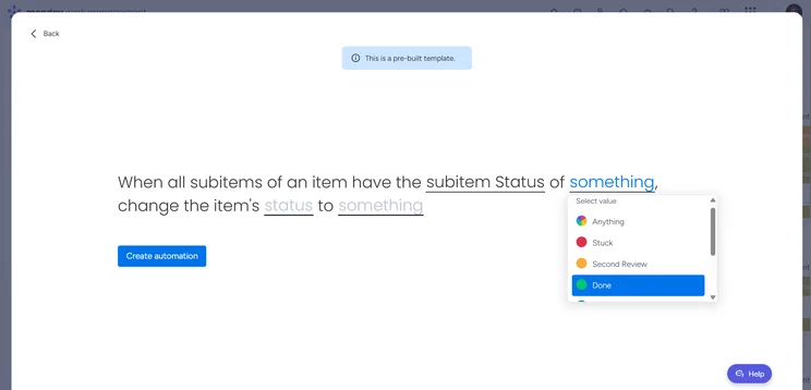 Monday automation status done