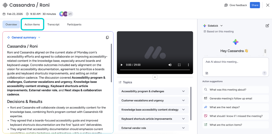 Screenshot of monday.com AI Notetaker. Source: monday.com