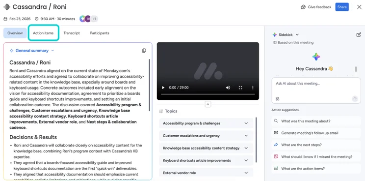 Screenshot of monday.com AI Notetaker. Source: monday.com