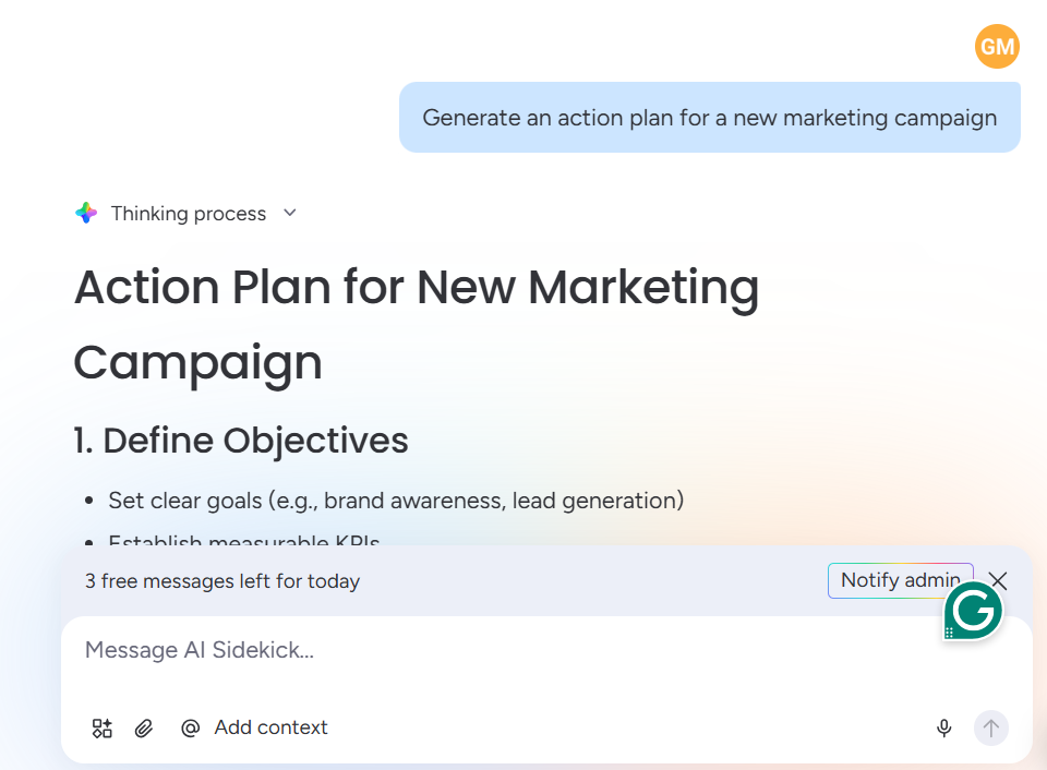 Screenshot of monday.com AI Sidekick. Source: Tech.co testing