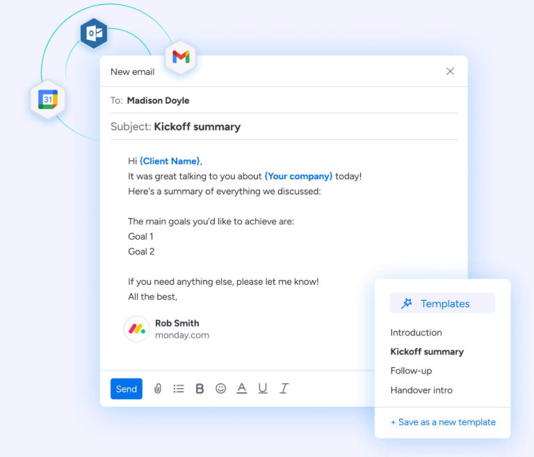 Screenshot of monday CRM email. Source: monday CRM