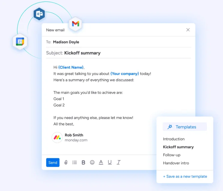 Screenshot of monday CRM email. Source: monday CRM