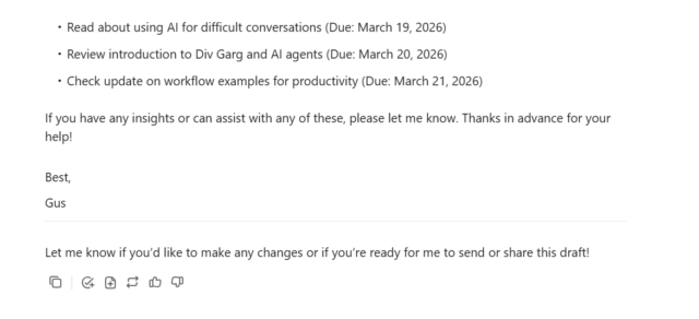 Screenshot of ClickUp Brain email. Source: Tech.co testing