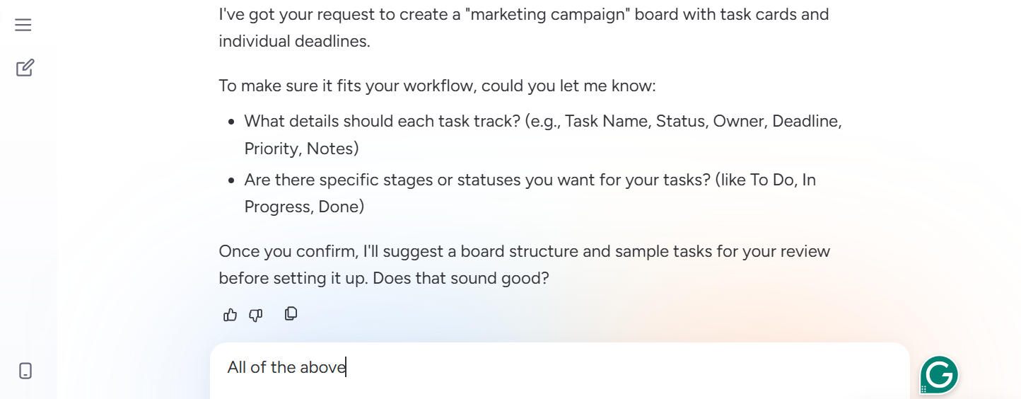 Screenshot of monday AI Sidekick. Source: Tech.co testing